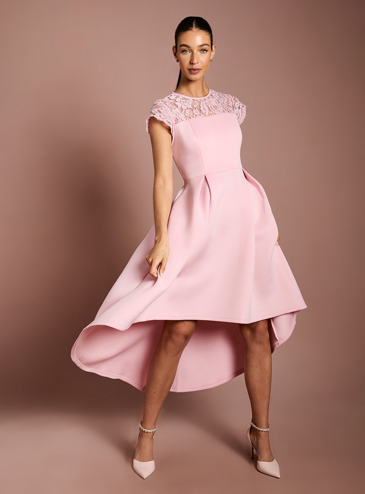 COAST Lace Top Scuba Skirt Occasion Dress Pink 10 - Image 1 thumbnail